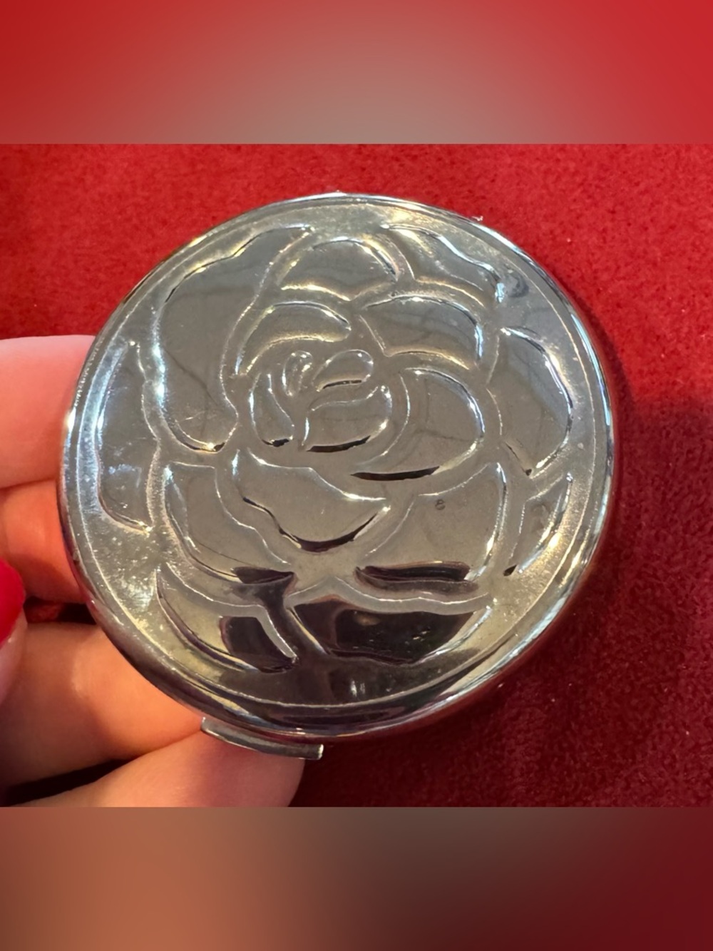 Vintage St. John Mirror Compact—Silver Tone, Floral Design, “St John” on back